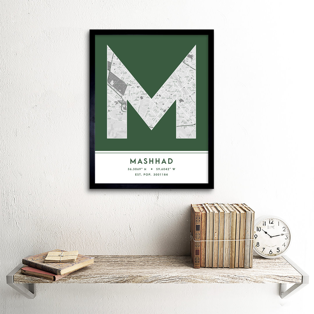 Mashhad City Map Mashhad Green by Wee Blue Coo - Single Picture Frame Typography