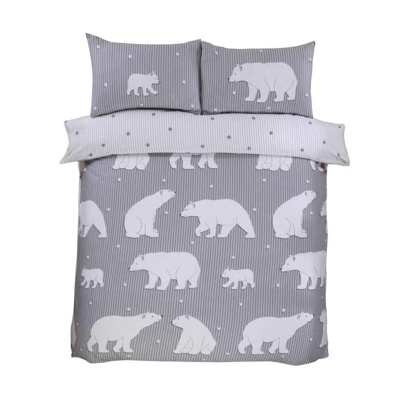Polar Bear Family Festive Duvet Cover Set, Single Duvet Cover + 1 Standard Pillowcase, Grey
