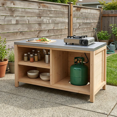 51.2" W Cedar Outdoor Kitchen Storage Cabinet with Stainless Steel Top & Propane Tank Compartment
