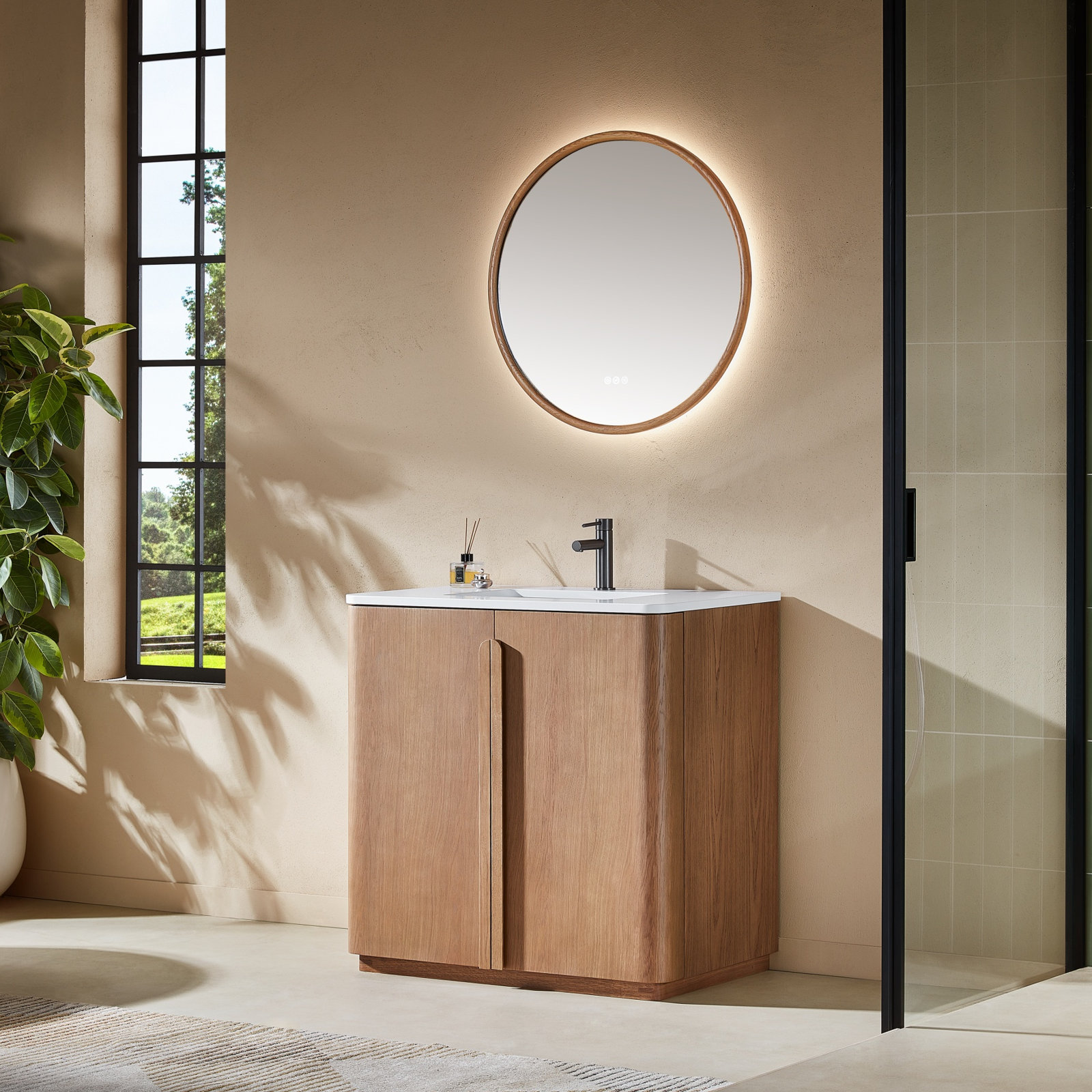 Greely 36" Oak Single Bathroom Vanity, Natural Teak