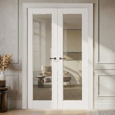 72" x 80" Full-Lite Clear Glass Primed Wood Pantry Door Slabs Without Hardware Kit
