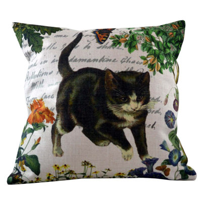 Kitten and Butterfly Throw Pillow Cover