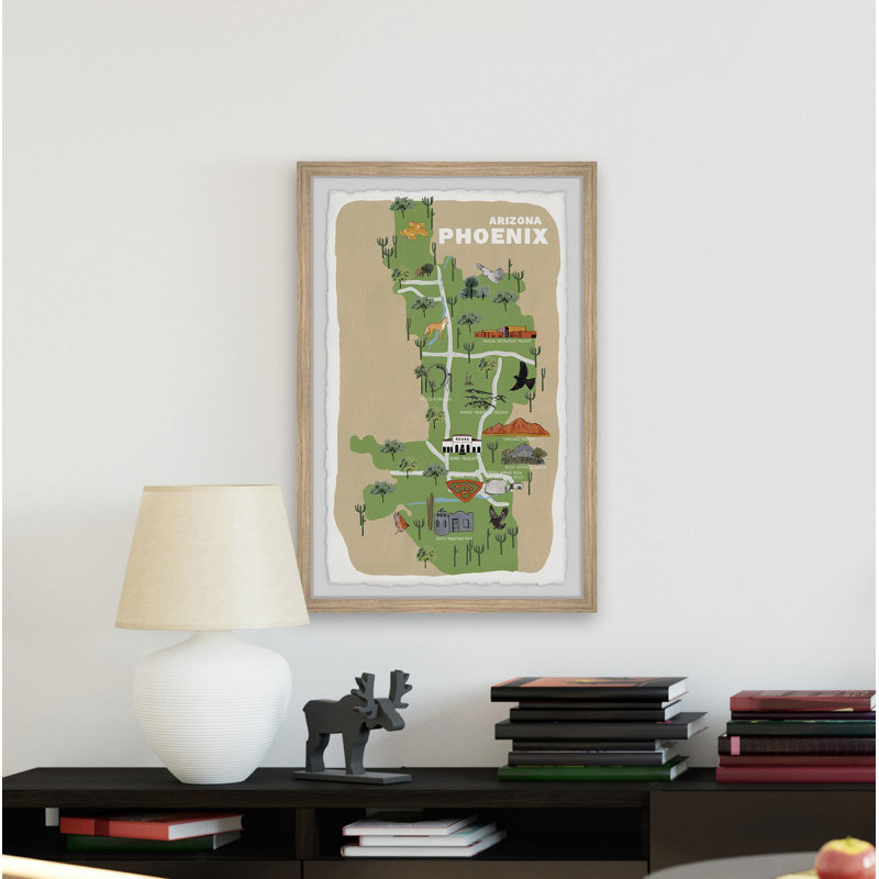 Phoenix Arizona Map II par - cadre photo, impression, H 30 po x l 20 po x P 1,5 po