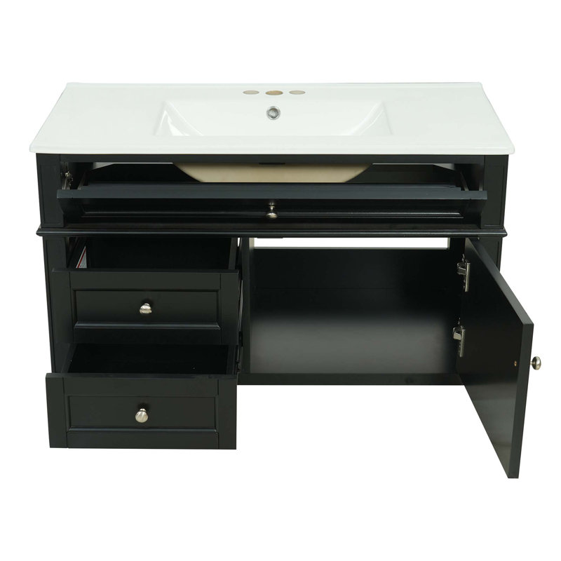 Meuble-lavabo flottant moderne avec lavabo en céramique et rangement intelligent, Black