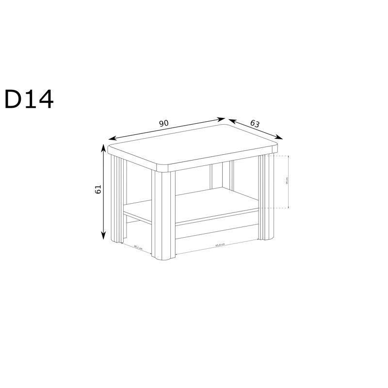 Four Leg Coffee Table with Storage, 61cm H x 90cm L x 63cm W, Truffle Oak