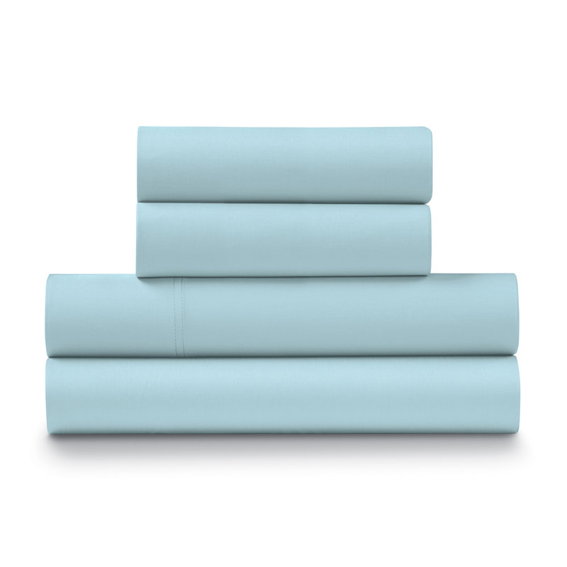 100% Cotton Percale Crisp and Cool Sheet Set (4 PC.), Aqua, Queen