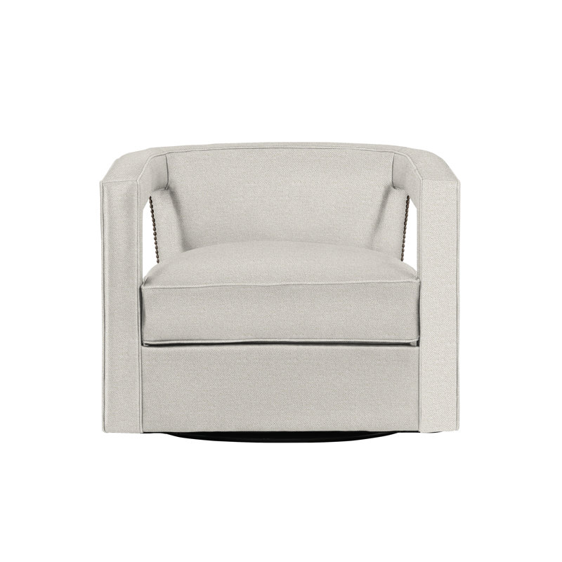 Alana 32.5'' Wide Swivel Barrel Chair, Antique Brass, White 5555-000
