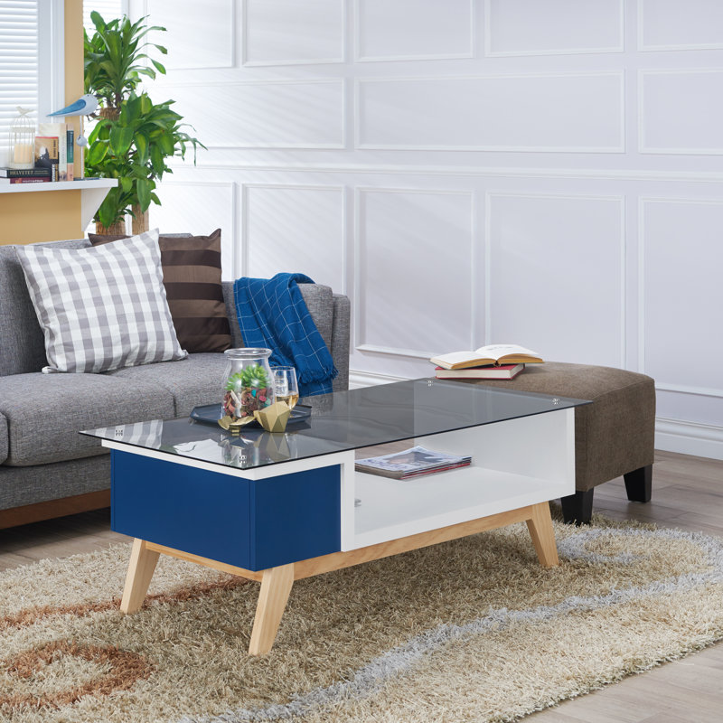 Alijah Coffee Table with Storage, Navy
