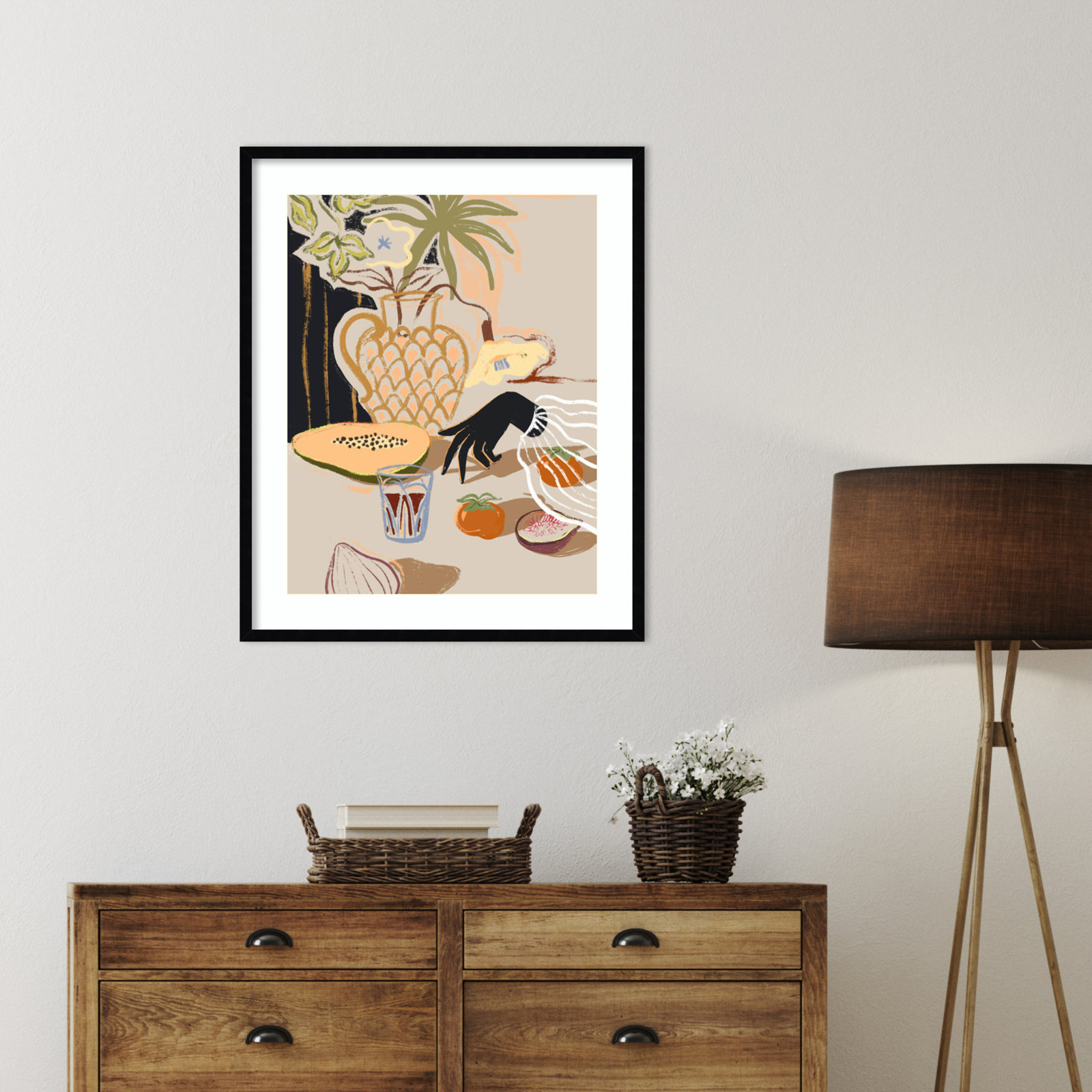 Fruitful Spread by Arty Guava Wood Framed Wall Art Print, 33" H x 27" W, Black