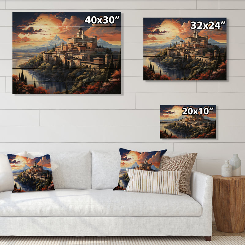 Jamshida, Espagne, palais de l'Alhambra à Granadain sur bois, H 30 po x l 40 po x P 0,78 po