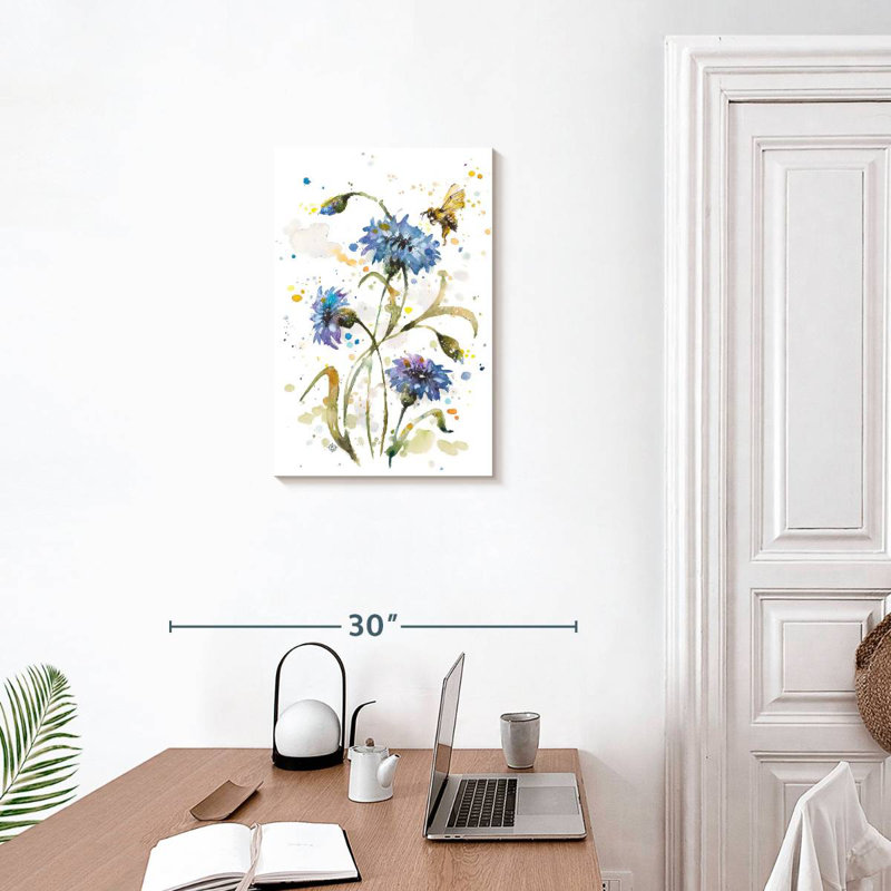 Harnek Cornflower And Bumblebee, 24" H x 16" W