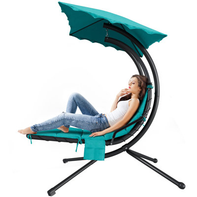 Outdoor Chaise Lounge Swing Chair with Canopy, Hanging Curved Lounger for Patio, Pool, Garden, or Backyard
