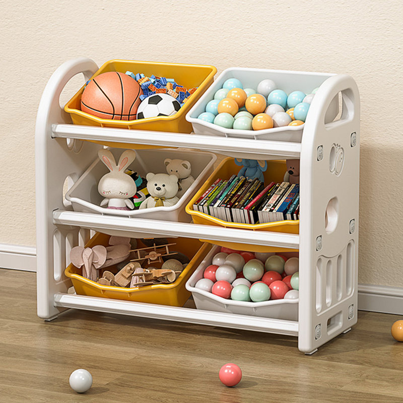 Rangement pour jouets pour enfants avec 6 bacs, Jaune
