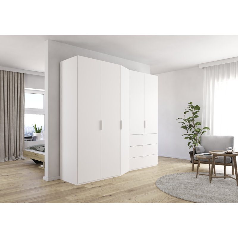 Wavero 5-6 Hinged Door Wardrobe in 3 colours 3 Drawer INCL. Delivey and Assembly, Alpine White, 223cm H x 297cm W x 60cm D