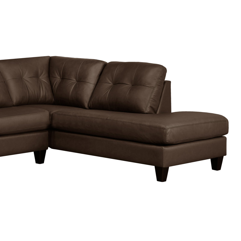 Aarah Upholstered L-Shaped Sectional, Right Hand Facing, Chocolate Brown Genuine Leather
