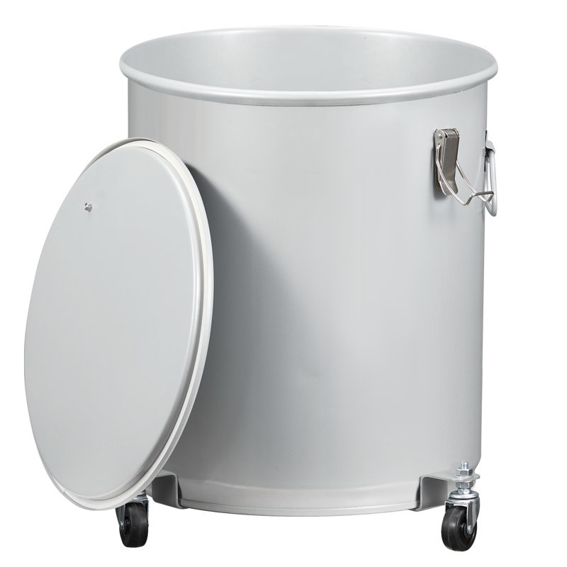Seau à graisse en acier au carbone enduit de 16 gallons, contenant à huile avec couvercle verrouillable, pinces de fixation et roulettes pour camions de restaurant et de nourriture