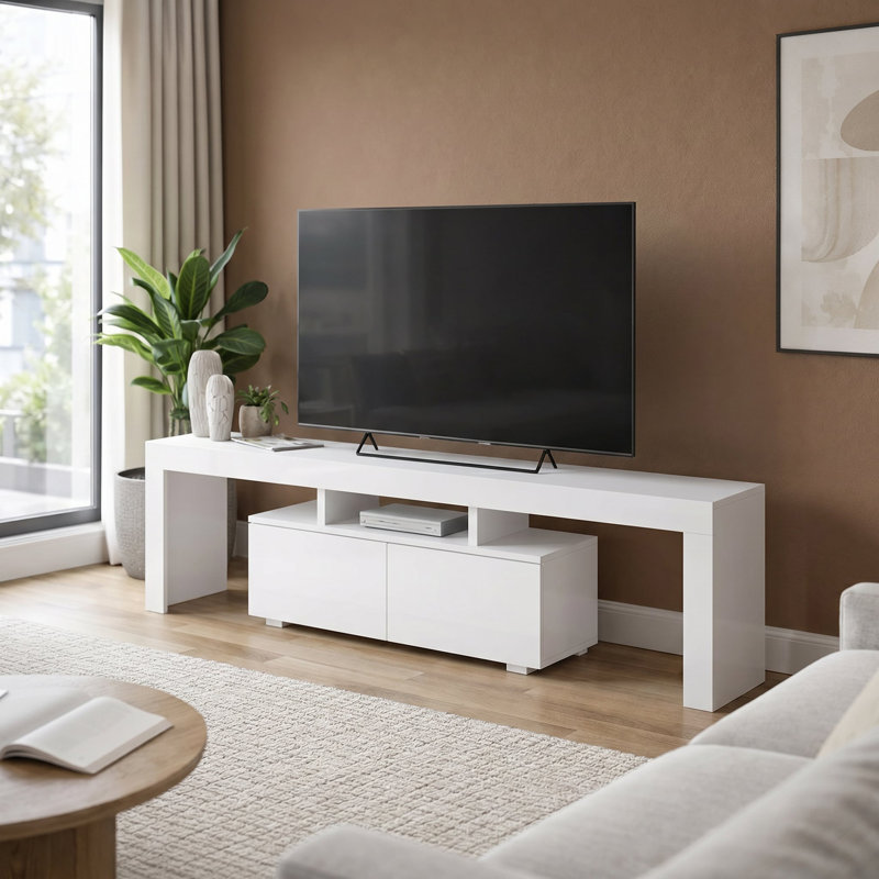 Bronny 2-Door Shelved TV Unit – Elegant & Functional Entertainment Center, Wood White