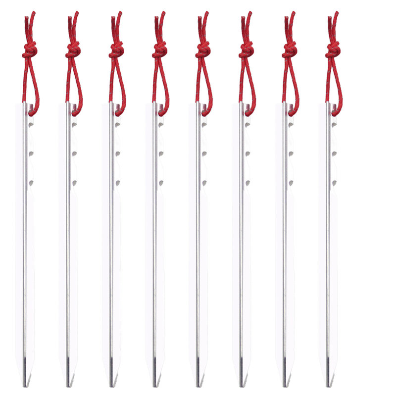 Clous de tente d'extérieur en aluminium pour clous de tente de camping avec trois dents de scie épaissies et sac de corde 8 pièces
