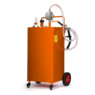 30-Gallon Heavy-Duty Fuel Caddy for Gasoline & fuel injector – UV-Resistant Steel Tank, Manual Transfer Pump, 4 All-Terrain Wheels, Portable Storage for Lawn Mowers, ATVs, Orange, 2025 Model