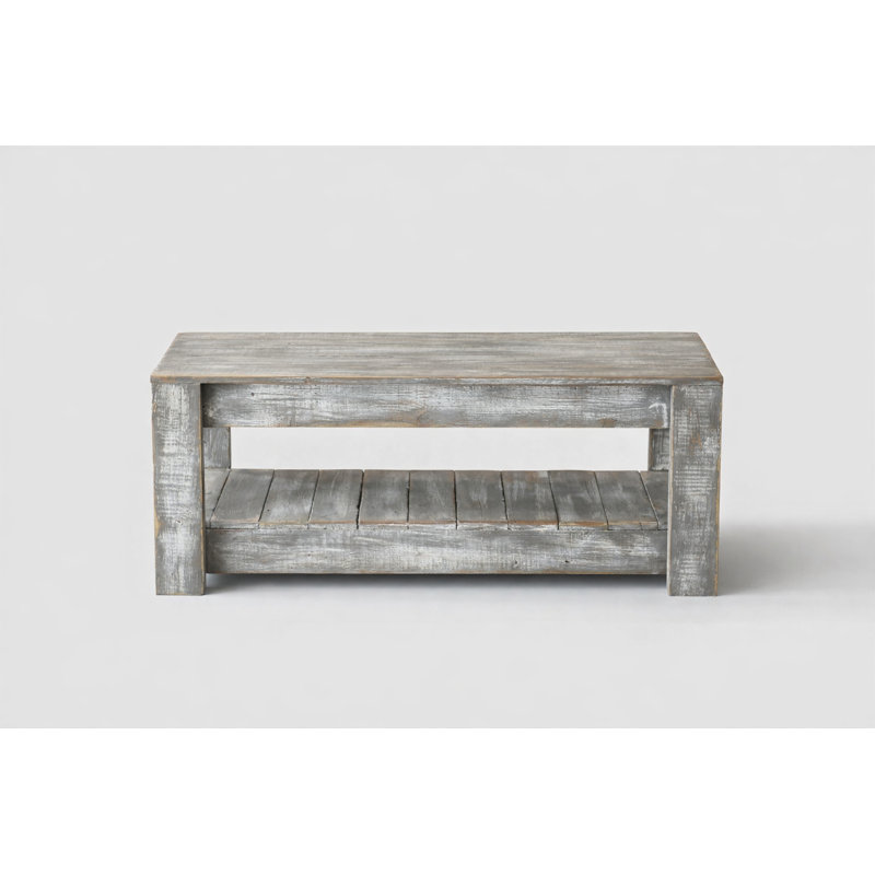 Table basse en bois massif avec rangement Easthampton, Gris patiné