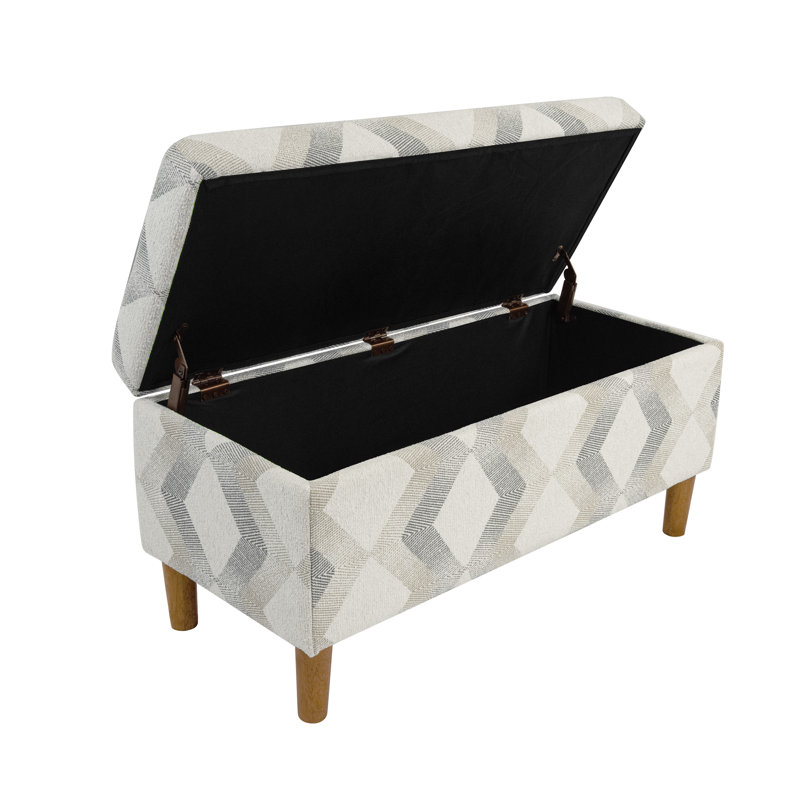 Banc de rangement rembourré 100% polyester Besart, Crème / Chevron gris