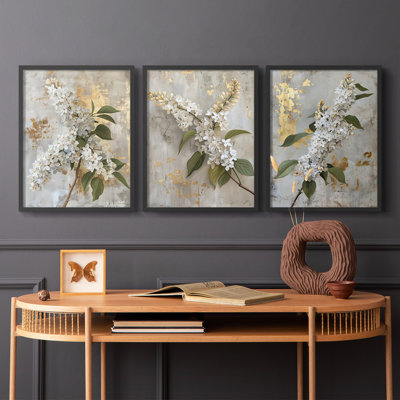 Série d'étude florale Lxxxvi - ensemble de 3 estampes giclées encadrées - prêt à être accroché