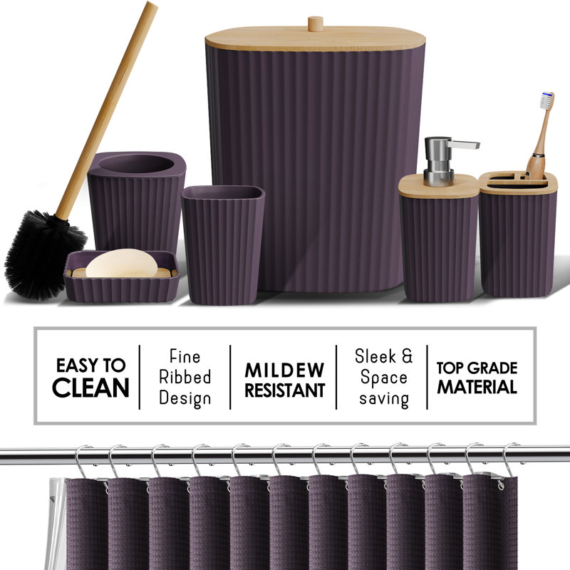 Purple Bamboo-Inspired 20-Piece Bathroom Accessory Set