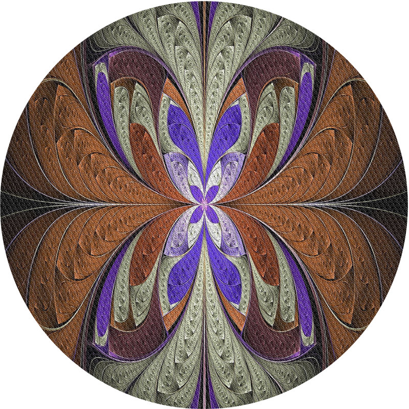 Tapis brun/mauve/beige tissé à la machine, Rond 5 pi
