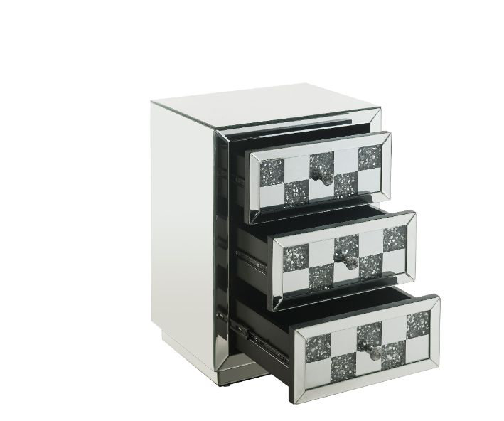 Luxurious Mirrored Glass and Faux Diamond 3-Drawer End Table