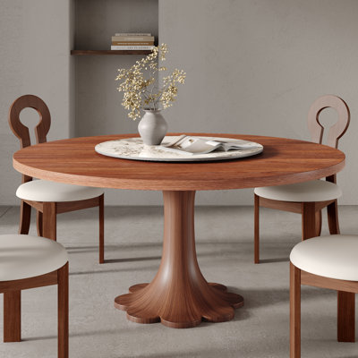 Round Farmhouse Solid Wood Dining Table With 360° Circular Rotating Lazy Susan Circle Kitchen Dinner Table