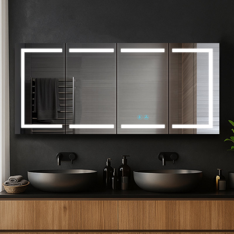 32" Bathroom Medicine Cabinet with LED Mirror – Recessed or Wall-Mount Storage Cabinet, One Touch Built-in Defogger, Dimmable Light, Vanity Mirror, 3 Adjustable Glass Shelves