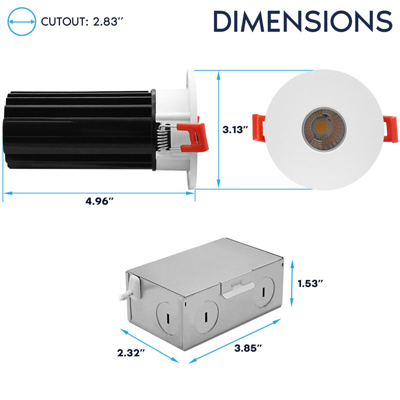 Ensemble de 2 po LUXRITE Éclairage encastré à DEL, lumière Canless à régression profonde, garniture ronde et blanche interchangeable, 5CCT, 1000LM, 15W, CRI80, paquet de 12 à intensité variable
