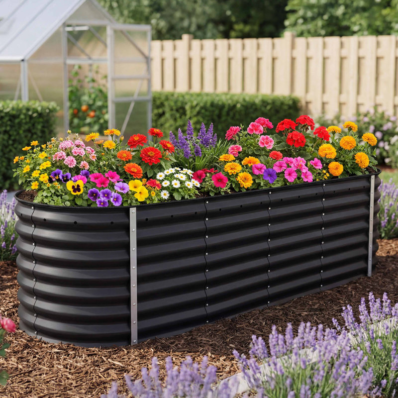 Beyhan Metal Raised Garden Bed, Black, 24" H x 96" W x 24" D