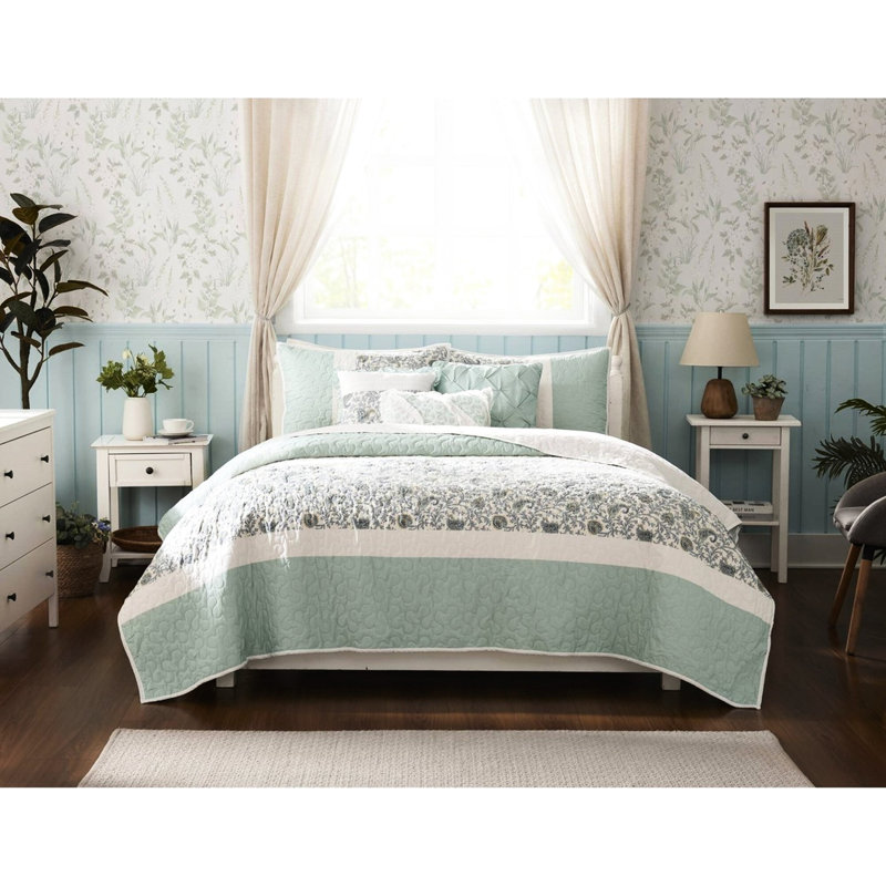 Courtepointe en coton 6 pièces avec coussins décoratifs à franges très grand / très grand, King Quilt + 5 Additional Pieces