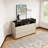 47.24 In. Modern medieval, 3-drawer bedroom vanity, wooden dresser with open shelves, living room storage vanity, wardrobe, entrance hallway, rustic dark wood grain finish - beige