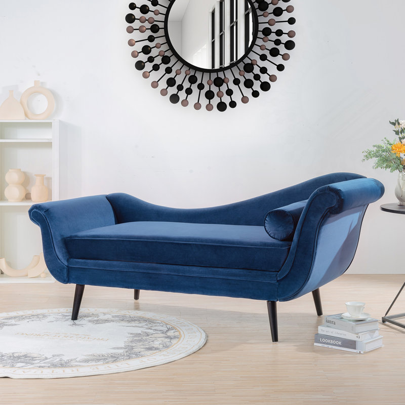 Chaise longue avec accoudoirs à volutes, Noir, Bleu