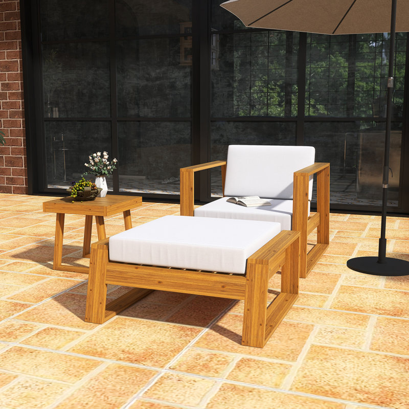 Ensemble de canapé d'extérieur en bois d'acacia avec repose-pieds et table, Beige