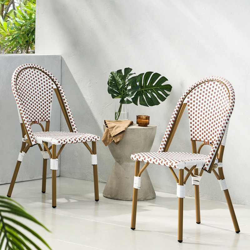 Sièges d'extérieur French Bistro, en aluminium et aluminium, rouge rouille et blanc, structure, 2 chaises, 2 chaises en aluminium