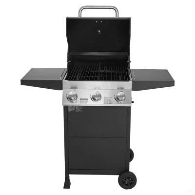 Gas Grill, 3 Burner Propane Gas Grill With Spacious 338 SQ.In Grilling Area, Carbon Steel Enamel Grates, Outdoor 36,000 BTU Patio Garden BBQ Grills With Foldable Side Shelves, Carbon Steel