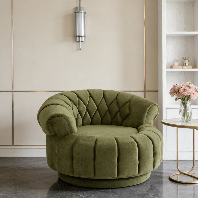 Round Swivel Accent Chair, Green