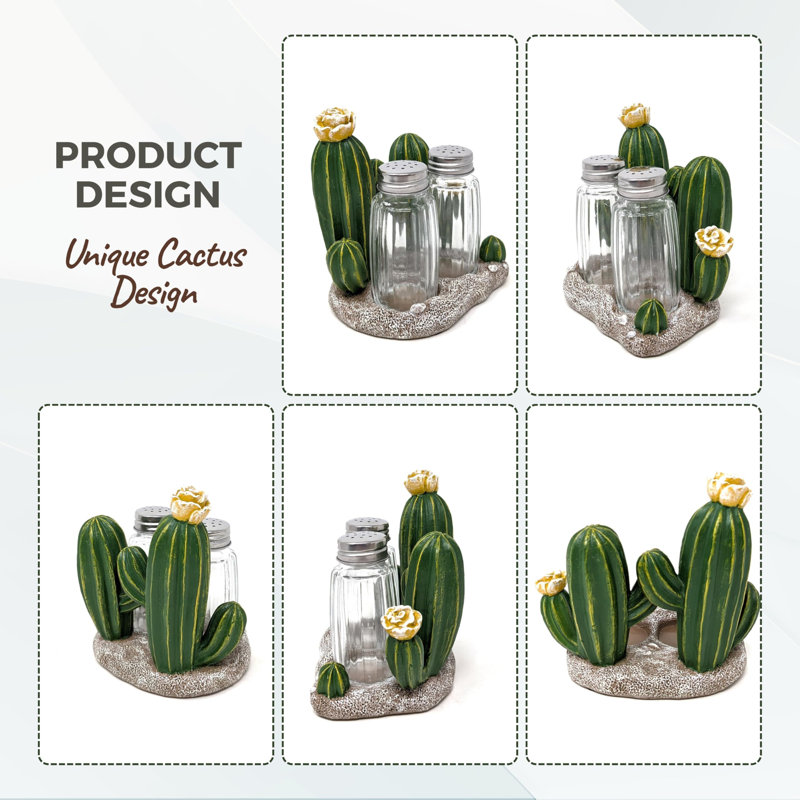 Resin Southwestern Salt and Pepper Shaker Set Cactus Design