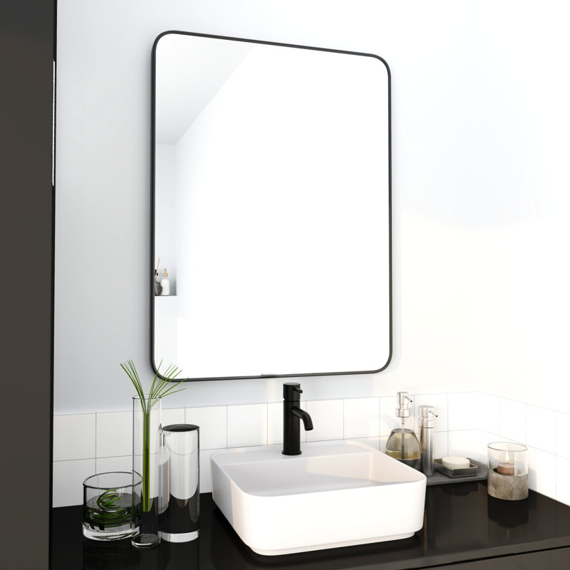 Miroir de salle de bain 24 po x 32 po cadre en aluminium noir