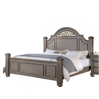 Queen Size Panel Bed 1Pc Contemporary Style Gray Bedroom Furniture Formal Floral Design In Headboard