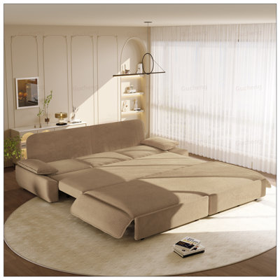 Très grand canapé-lit gigogne, canapé-lit convertible 3-en-1, siège en velours côtelé multifonctionnel et solution de couchage