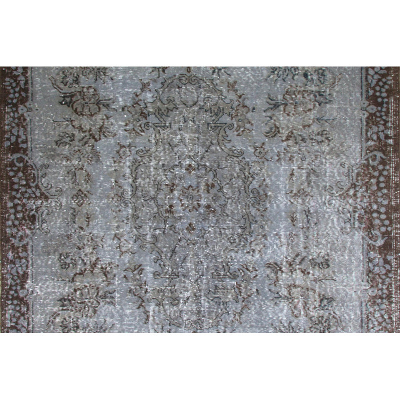 Tapis turc contemporain fait à la main de 5,4 x 9 pi de couleur grise