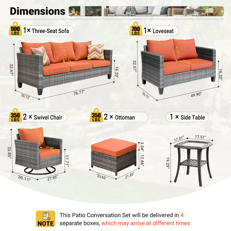 Ensemble de conversation avec canapé 7 pièces Lovall, Orange