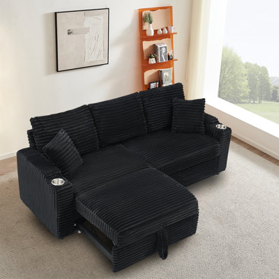 Alhertine 80.00"W Corduroy Sectional Sleeper Sofa with Pull Out Bed,Cup Holders by Latitude Run