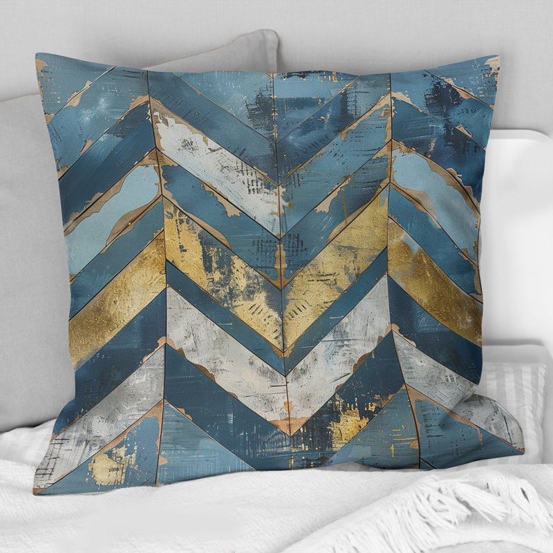 Blue Gold Chevron Charm - Coussin décoratif à chevrons, H 16 po x l 16 po, Carrée