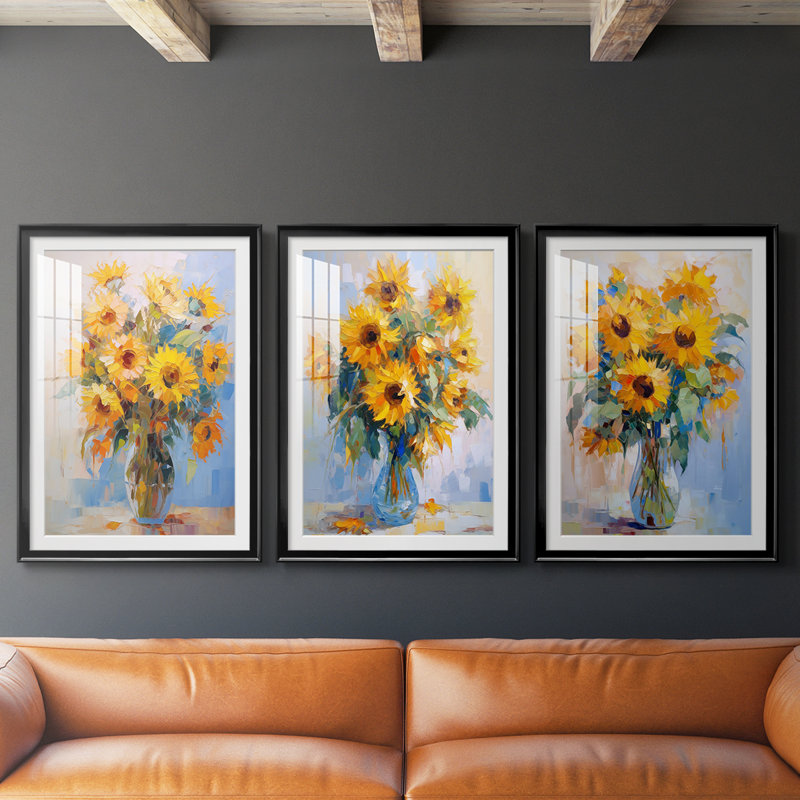 FLORAL Series CDLXIX - Impression encadrée sur mesure de qualité supérieure - 3 pièces, H 15 po x l 19 po, Noir