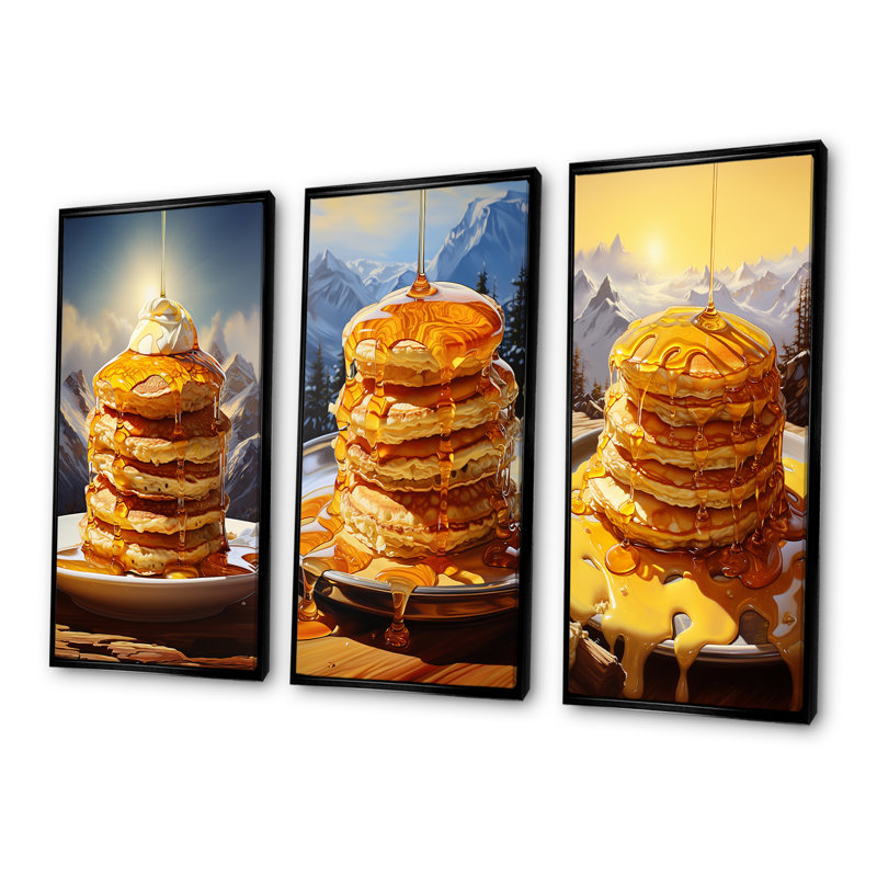 3 pièces sur toile - Pancake Peaks, Cadre flottant noir, H 32 po x l 48 po